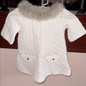 Janie & Jack Elegant White Baby Girls 3-6 Months Dress with Faux Fur Collar Lux